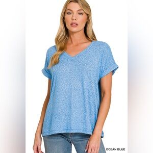 🆕 Zenana SOFT MELANGE HACCI V-NECK TEE